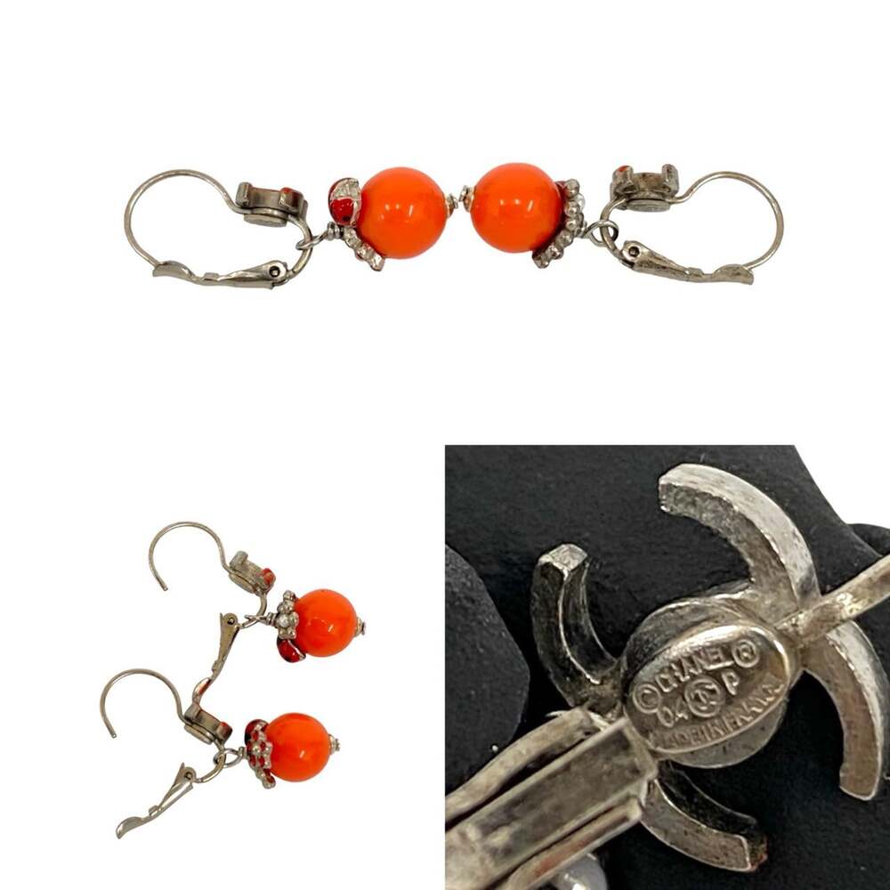 Chanel Cc Logo Flower Ladybug Earrings #229192C98B - Picture 2 of 4